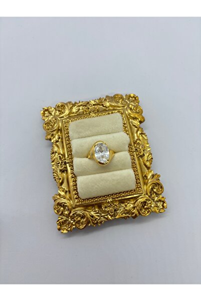Home Vintage Işıltılı Büyük Taşlı Gold Yüzük Renk Seçenekli Nostaljik Tasarım...