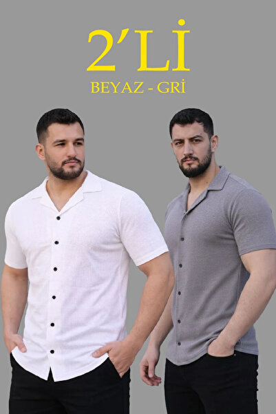 LUMİART Men's Waffle Woven Open Collar Buttoned Regular Fit 2-Piece Shirt Set...