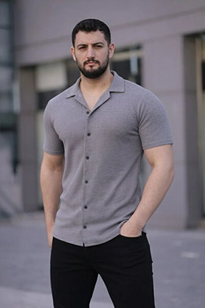 LUMİART Men's Waffle Fabric Short Sleeve Button down Open Collar Regular Fit ...