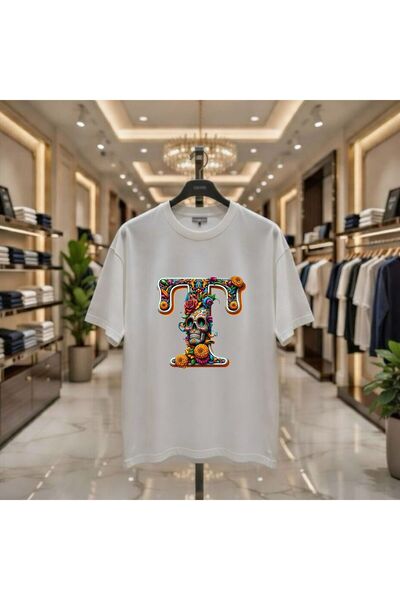 playwear Γράμμα T Οπτικό σχέδιο με στάμπα στο στήθος 100% βαμβάκι Oversize Lo...