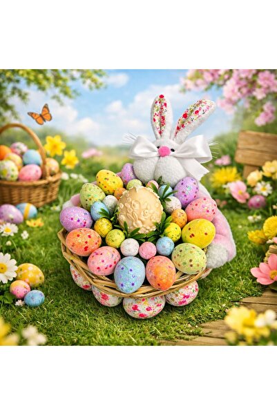 OEM Aranjament de Paște in coșuleț de răchită,lumânare din ceară de soia și o...