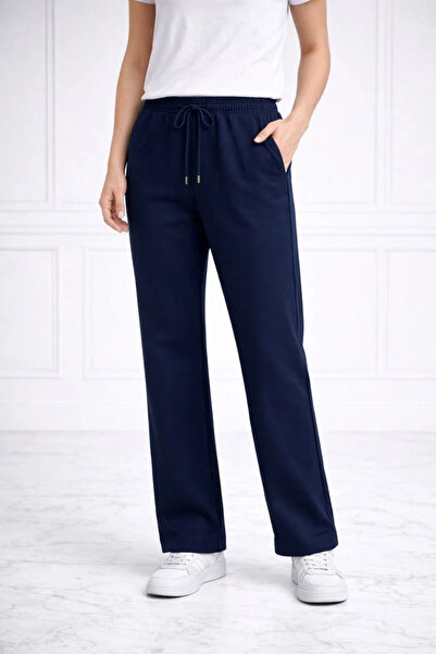 LUMİART Women's Straight-Leg Elastic Waist Sweatpants - Navy Blue