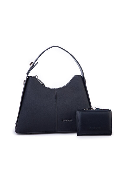 Nas Bag Premium 2li Set Kadın El Omuz ve Postacı Çantası ile Cüzdan Set Siyah...