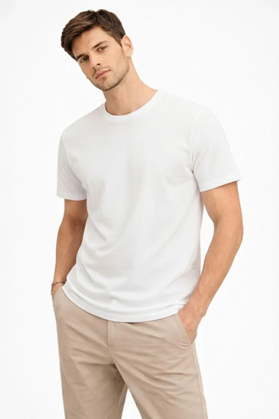 LUMİART تي شيرت رجالي ذو رقبة دائرية، مقاس عادي، مصنوع من القطن الأساسي للاست...