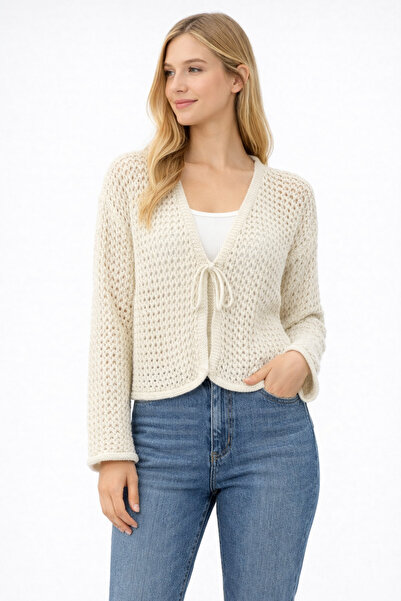Noa&Noa Women's Tie-Detail Lace-Like Knit Short Cardigan