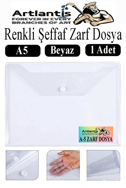 Artlantis A5 Çıtçıtlı Dosya Şeffaf Renkli Zarf Dosya 1 Adet 17x22 cm Çıt Çıtl...