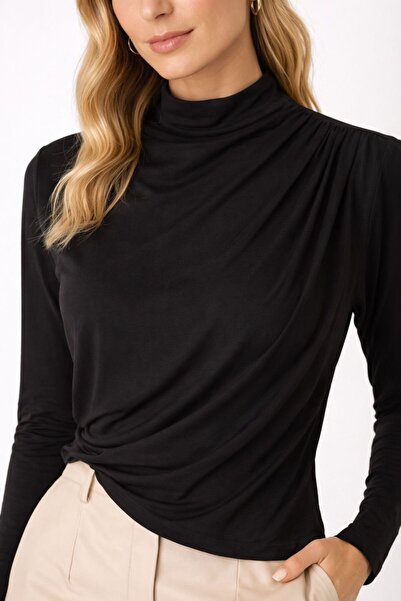 one depot only for quality life Women's Black Sandy Blouse, Ruched Stylish De...
