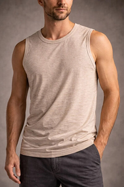 LUMİART Men's Flamlı Zero Sleeveless Undershirt and Fitness - Stone