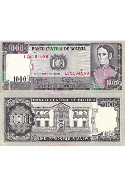 emir koleksiyon coin & paper collection Bolivya 1982 Yılı 1000 Bolivianos Kağ...