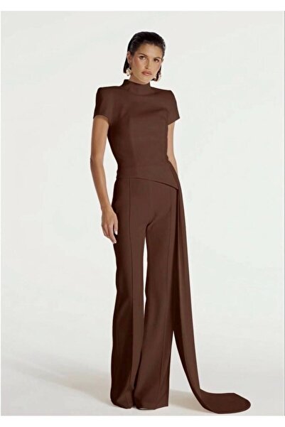 maf collection Women's Side Tasseled Brown Short Sleeve Two-Piece Set