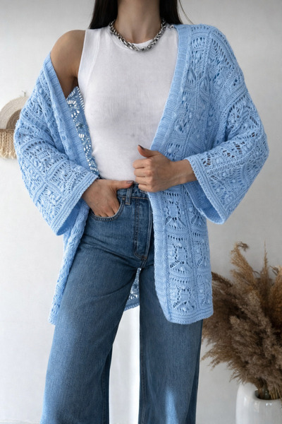 Noa&Noa Pompom Lace-Like Knit Standard Size Women's Cardigan