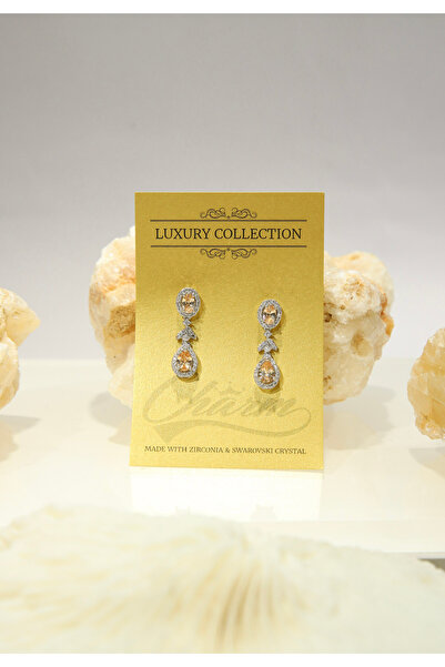 CHARM Champagne Drop Earrings – Gold crystal with zirconia halo