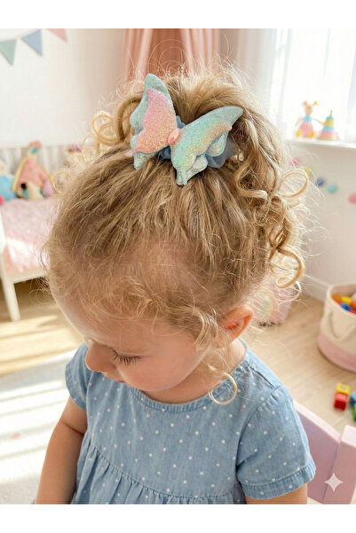 GLOWILLA Lüks Işıltılı Simli Kelebek Figürlü Çocuk Lastik Toka - Pastel Renk ...