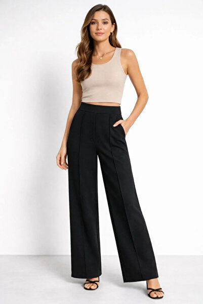 LUMİART High Waist Palazzo Pants with Grass Stitching, Wide Legs, Flowing and...