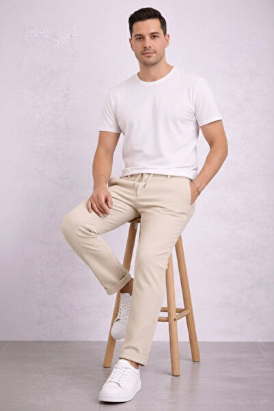 LUMİART Men's Diagonel Micro-Textured Double Leg Pocket Trousers with Lace-Up...