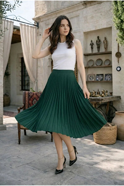 LUMİART تنورة نسائية متوسطة الطول من قماش الساتان بطول 90 سم بتصميم أنيق وعصر...