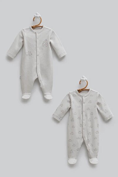 Caramell 100% Cotton 2-Piece Car Set Patterned Baby Boy Booties and Overalls Set