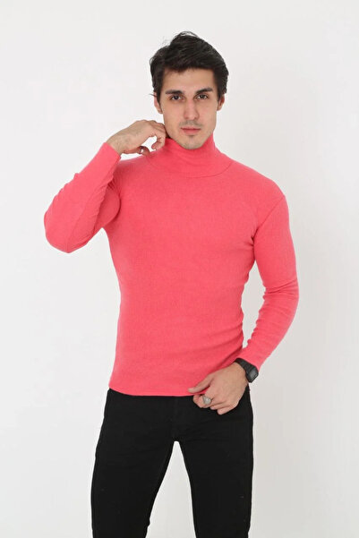 LUMİART Men's Camisole High-Neck Full Lycra Ribbed Body Sweater - Pink