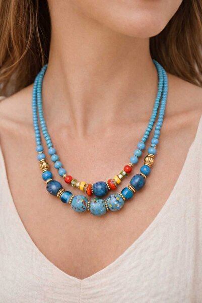 cleopatra takı aksesuar Hera Bohemian Natural Stone Ethnic Design Blue Color ...
