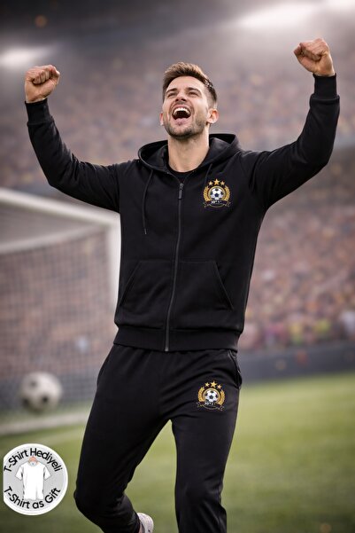 HerTarzınTrendi Football Printed Hooded Tracksuit Set with T-Shirt and Gift