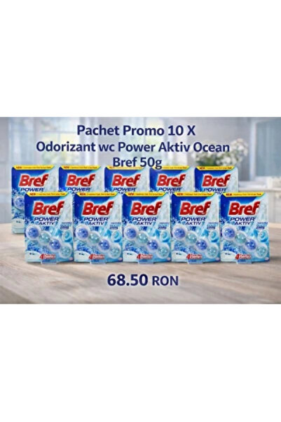 Bref Promo Pack 10 X Toilet Freshener Power Aktiv Ocean 50g