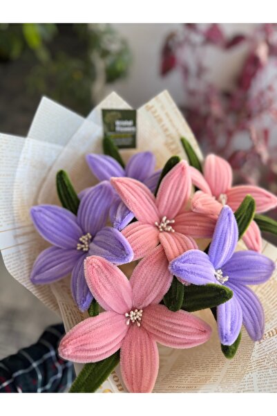 Kristal Flowers Pembe-Mor Zambak Buketi- Şönil