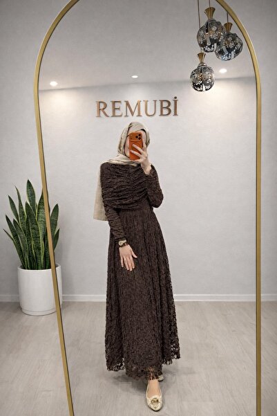 REMUBİ KADIN OMUZ DRAPELİ 2 PARÇA TÜL ELBİSE