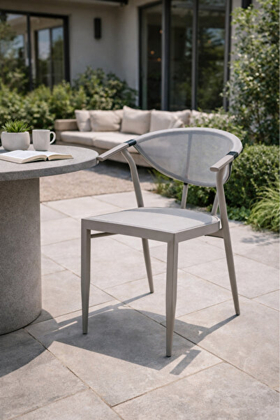 MARIA HOMES Light Beige Modern Dining Chair with Mesh Back and Armrests light...