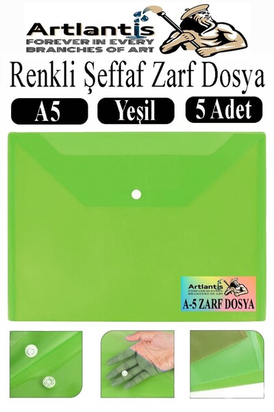 Artlantis Zeleni A5 Snap Fajl Prozirna Obojena Koverta Fajl 5 Komada 17x22 cm...