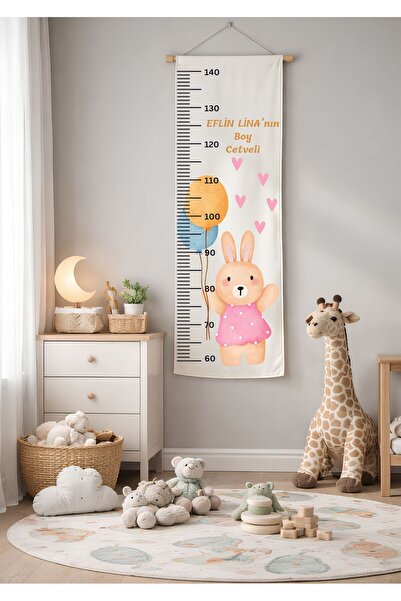Puppetzzz Kişiye Özel İsimli Çocuk Boy Cetveli Organik Kumaş Duvar Boy Ölçer ...
