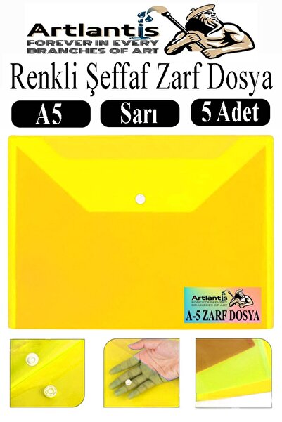 Artlantis Žuta A5 kopča za dokumente, providna obojena koverta, 5 komada, 17x...