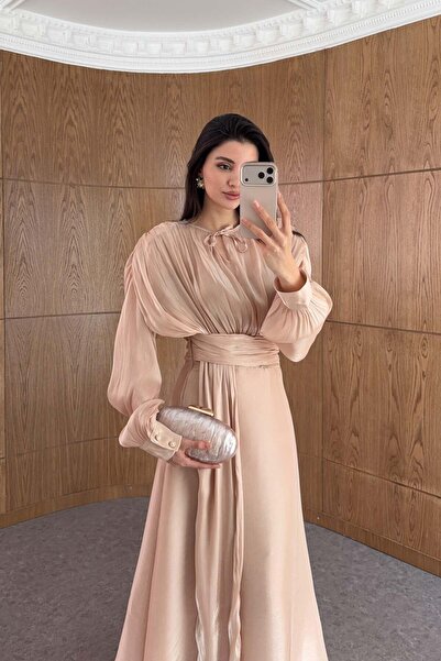 HAZELANNA Rochie Maxi Strălucitoare, tip Pudră