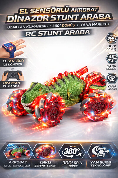 YILDIRIM OYUNCAK El Sensörlü RC Uzaktan Kumandalı Işıklı Dinozor Stunt Araba ...
