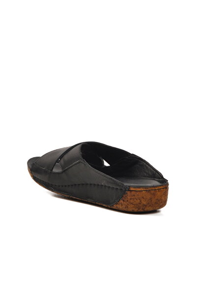 Aspor Black Genuine Leather Women's Flat Slippers