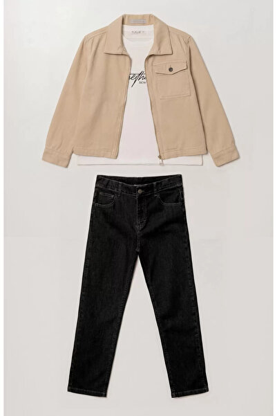 ALG Boy's Denim Pants + Linen Jacket + T-Shirt 3-Piece Set Combination