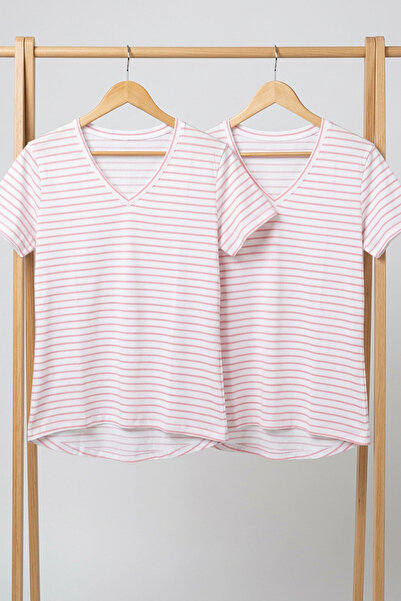 EFFE 2 Pieces V-Neck Basic Viscose Blend T-Shirt