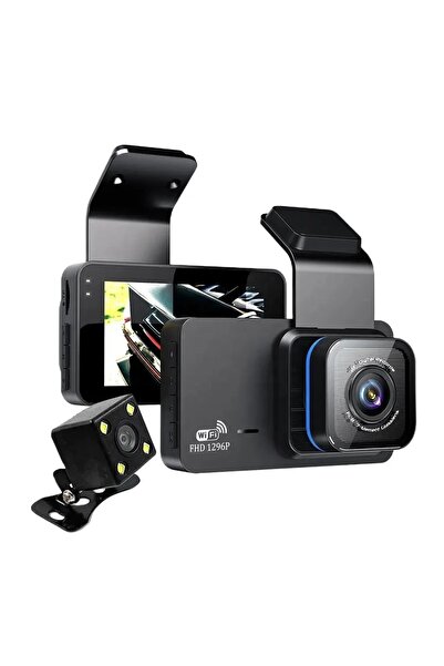 Sezy 1080p Full HD 3" Ekran 2 Kameralı Wifili Araç Kamerası Geri Görüş Gece G...