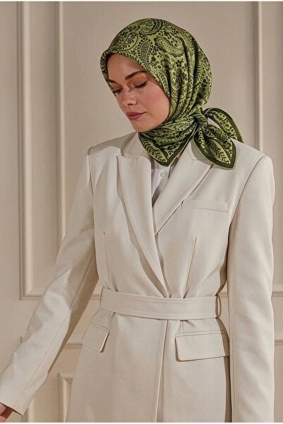 SilkTouch Oil Green Paisley Patterned Natural Scarf