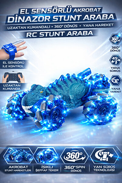 YILDIRIM OYUNCAK El Sensörlü RC Uzaktan Kumandalı Işıklı Dinozor Stunt Araba ...