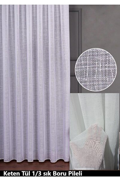MebelPort Curtain Keten Tül Perde 1/3 Sıklık Boru Pileli Renk