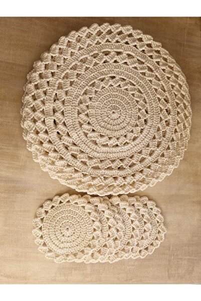 ABAS مجموعة يو إيه |   طقم طاولة طعام مكون من 13 قطعة من مكراميه - رانر وسوبر...