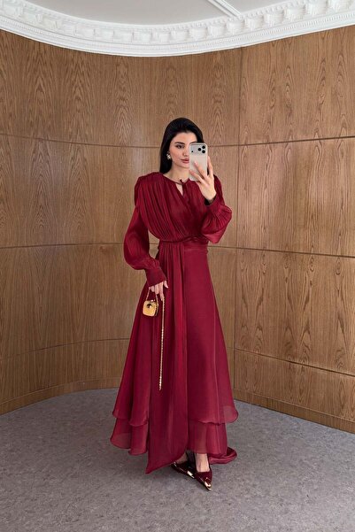 HAZELANNA Rochie maxi strălucitoare burgundy