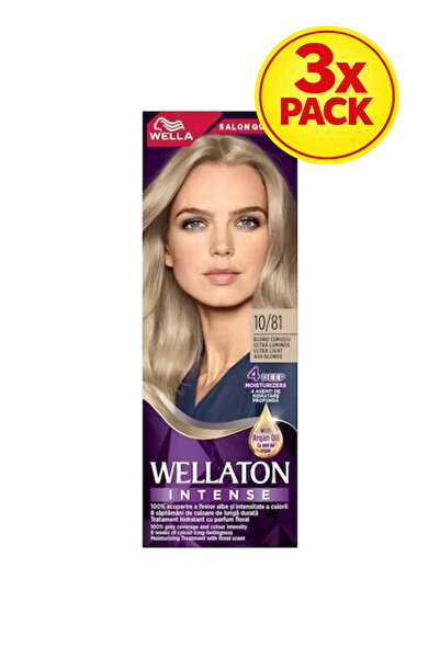 Wella 3x PACK Wellaton Permanent Hair Dye Ultra Bright Ash Blonde 10/81, 110 ml