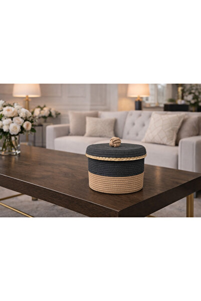 Berçak Home سلة من القش بغطاء، منظم يدوي الصنع، سلة تنظيم ديكورية، سلة متعددة...