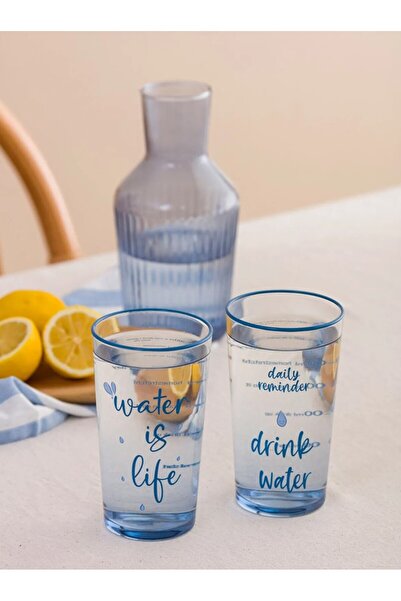 LC Waikiki LCW HOME Mavi Yazı Baskılı Bardak Seti 2'li 570 Ml