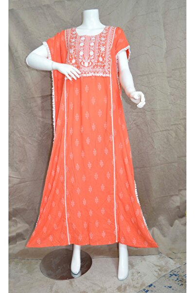 Zainah Embroidered 100% Viscose Jalabiya - Breathable Summer Kaftan Dress for...