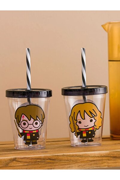 LC Waikiki Lcw Home Mixed Harry Potter Printed Glass Cups with Straws, Set of 2