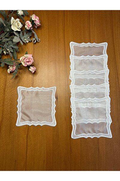 Smiling Home 6 bucăți de șervețele de cocktail brodate, din organza, tul pere...