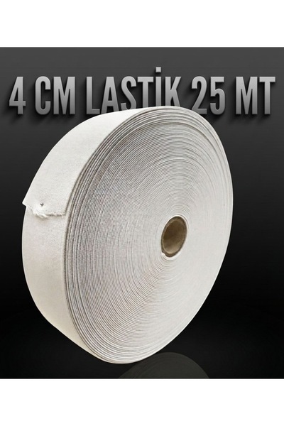 DAK Aksesuar 4 cm Beyaz Yassı Dokuma Lastik 25 Metre - Bel Paça Don Lastiği -...
