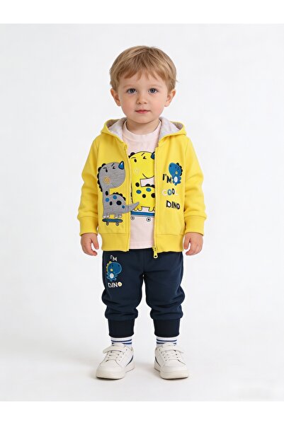 SETTY KOOP Set pentru copii cu glugă și imprimeu de dinozauri – jachetă cu fe...
